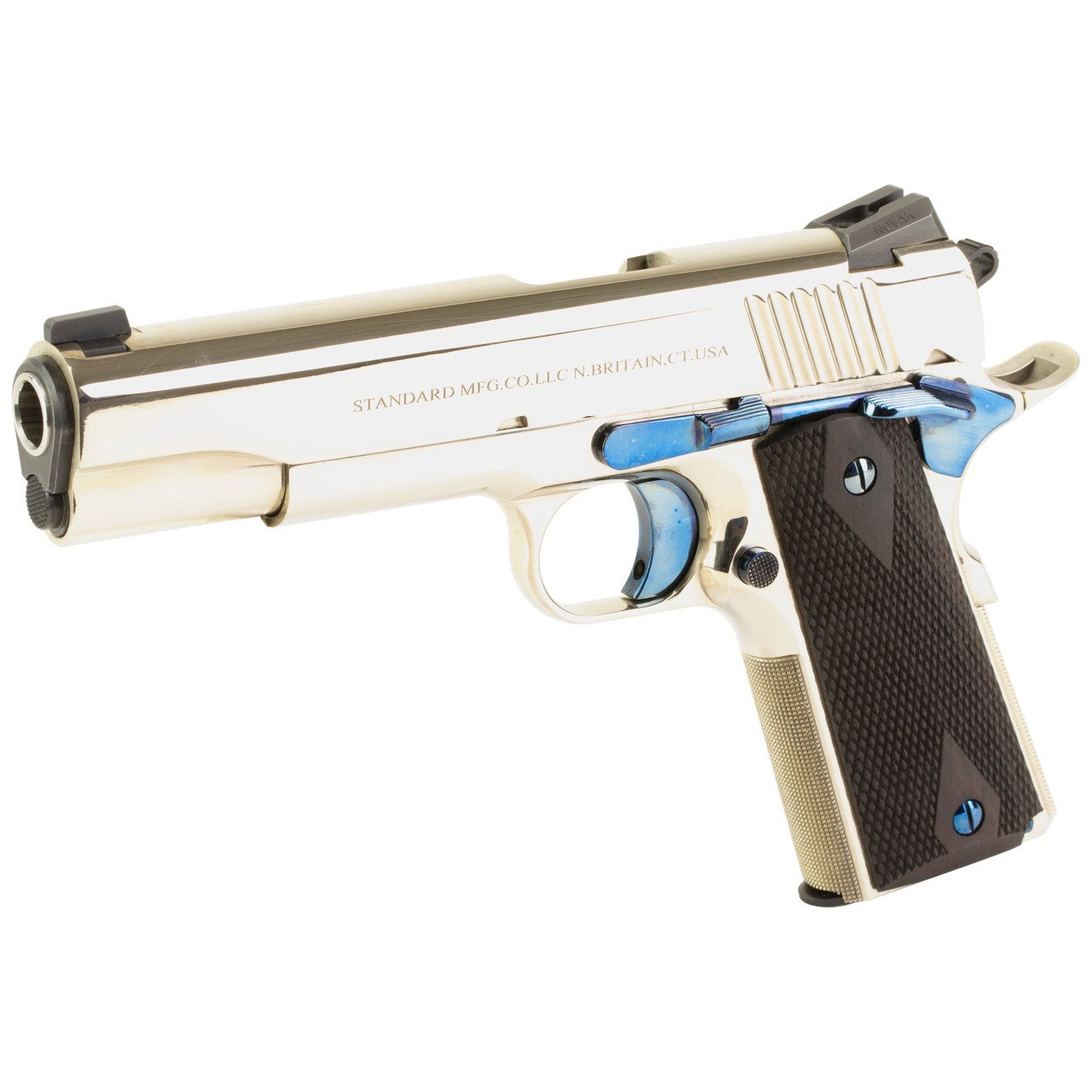 Standard Mfg 1911 Standard Full Size Frame 45 ACP 7rd 5" Stainless Match Grade Barrel, Nickel Steel Serrated Slide, Nickel Steel Frame Beavertail, Walnut Double Diamond Grip - Image 3