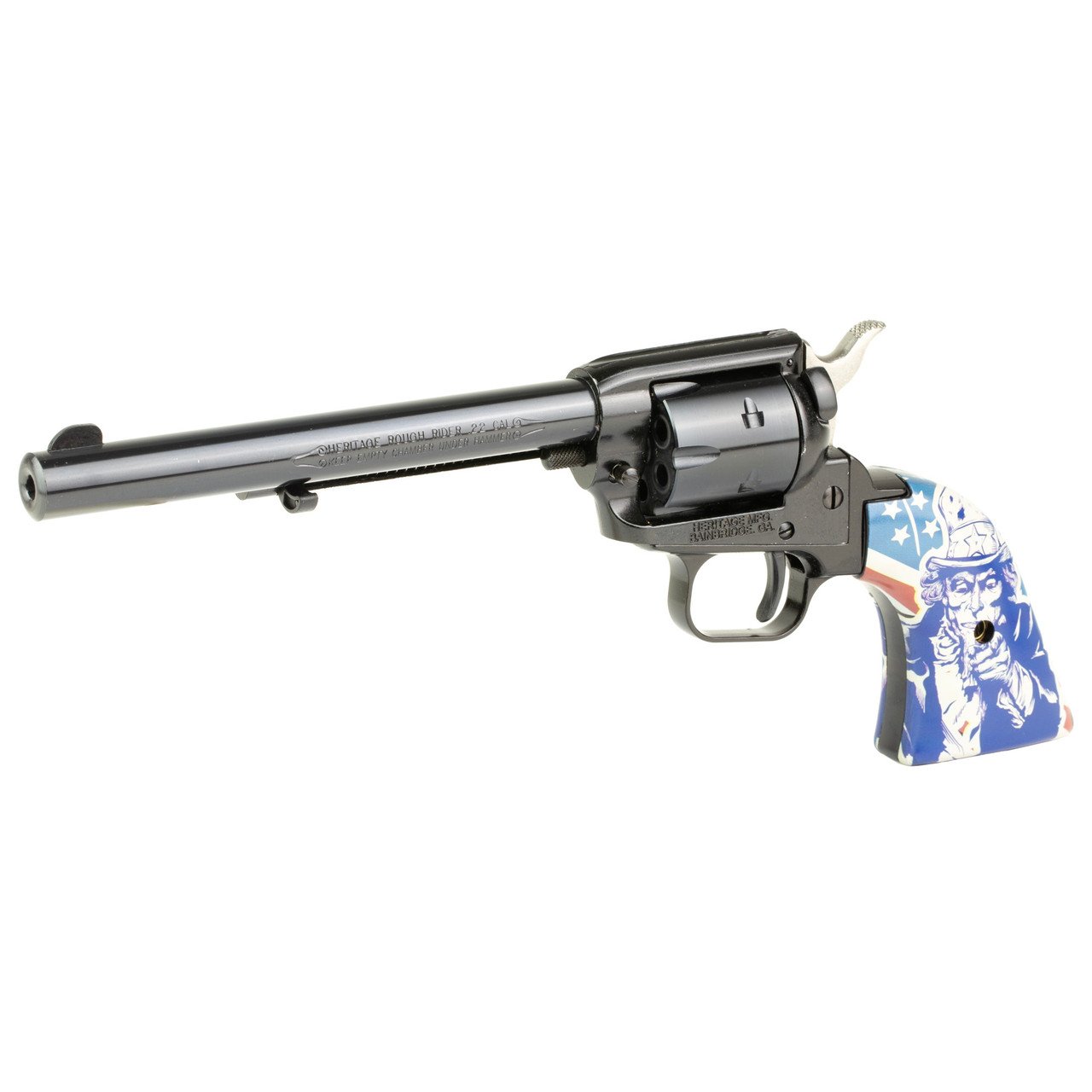 Heritage Rough Rider 22 LR, 6.5" Barrel, Black Oxide, Uncle Sam Grips, Fixed Sights, 6rd, Long Cylinder Only - Image 3