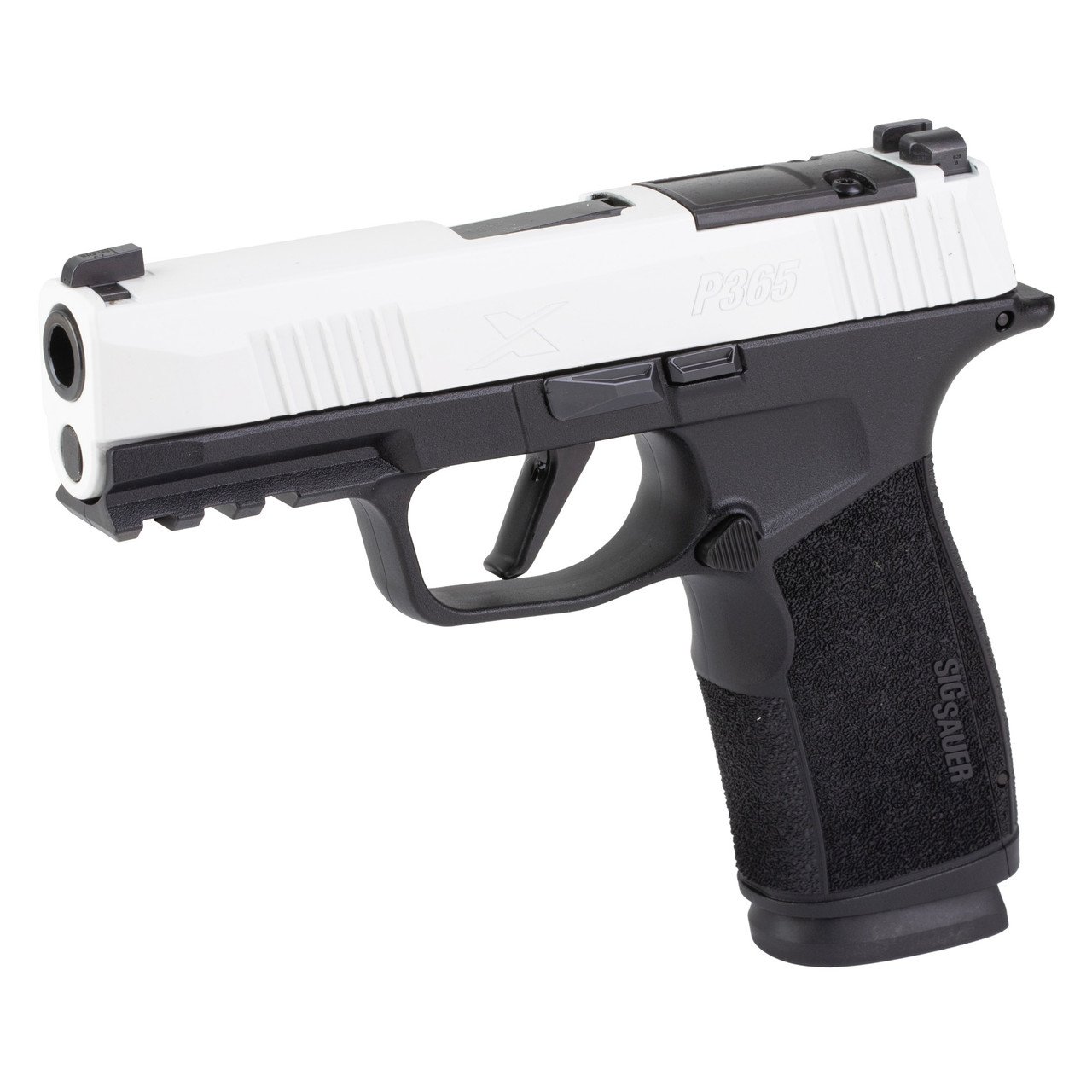 Sig P365 X-Macro 9mm, 3.7" Barrel, Cerakote White Slide, Freedom Engraving, Black Frame, X-RAY3, Optics Ready, 2x17rd Mags - Image 3