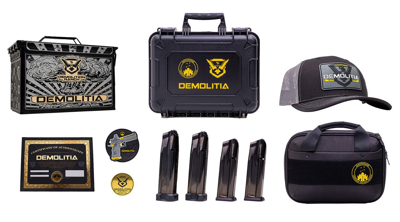 Watchtower Firearms Demolitia Elite Package 9mm 5" Gold Plated PVD Ported Barrel, Graphite PVD Optic Cut/Serrated Steel Slide, Graphite PVD Frame, Black Textured Grip, 20 Rd - Image 3