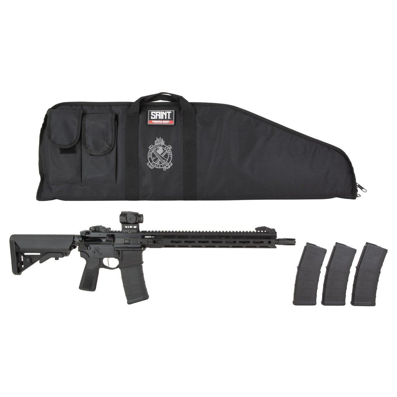 Springfield Saint Victor Optic Package Viridian Green Dot B5 5.56mm, 16" Barrel, Viridian Green Dot, Low-Profile Manual Flip-Up Sights, Black, 4x30rd Mags - Image 3